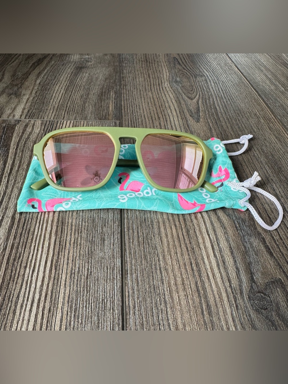 Goodr Dirty Martini Time Machine Retro G Sunglasses Olive Frame with Pink Lenses